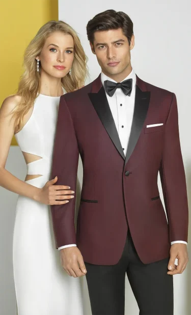 Ike Behar Burgundy Marbella with black satin shawl lapel