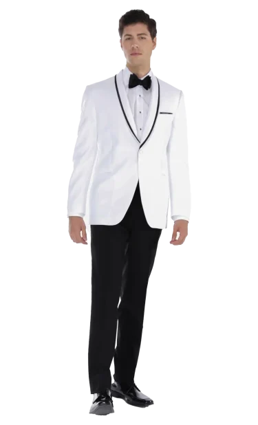 Ike Behar White Waverly with black trimmed shawl lapel