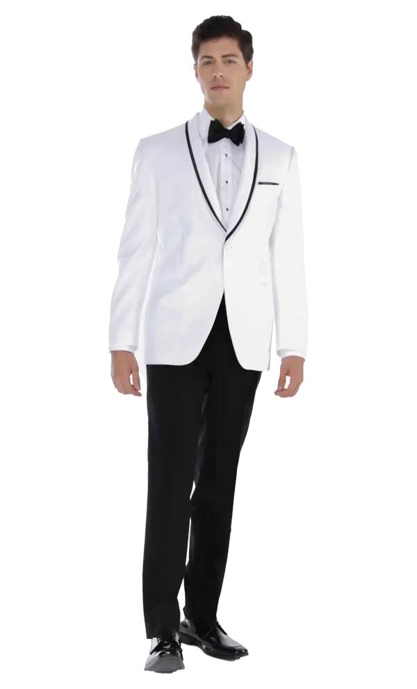 Ike Behar White Waverly with black trimmed shawl lapel