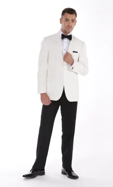 Ike Behar Ivory Waverly with black trimmed shawl lapel