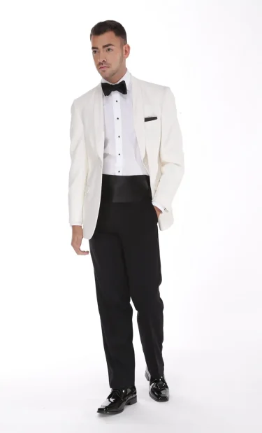 Ike Behar Ivory Waverly with black trimmed shawl lapel